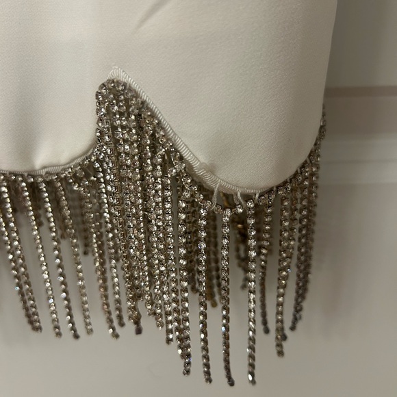 Aidan Mattox V Neck Sleeveless Fringe Trim Ivory Dress Size 2 - Picture 4 of 4